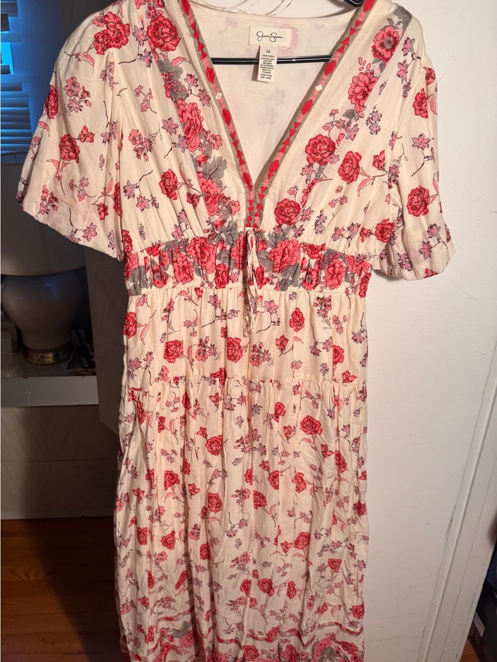 Jessica Simpson Cream Maxi Dress with Red and Pink Floral Print
